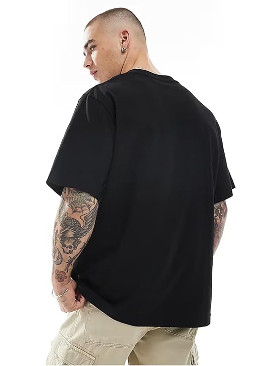 Zoom fashion brand Premium Quality Half Sleeve Oversized T-shirt for Men, Round Neck Cotton blend Drop Shoulder Printed T-Shirt (Black Color) - Image 5