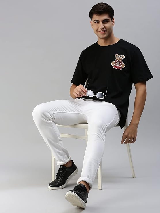 Men's Cotton Oversized Fit® Oversized Baggy Fit Drop Shoulder Cool and Stylish Latest Graphic Printed Design Half Sleeve T-Shirt (Available Sizes: S to XL) - Image 5