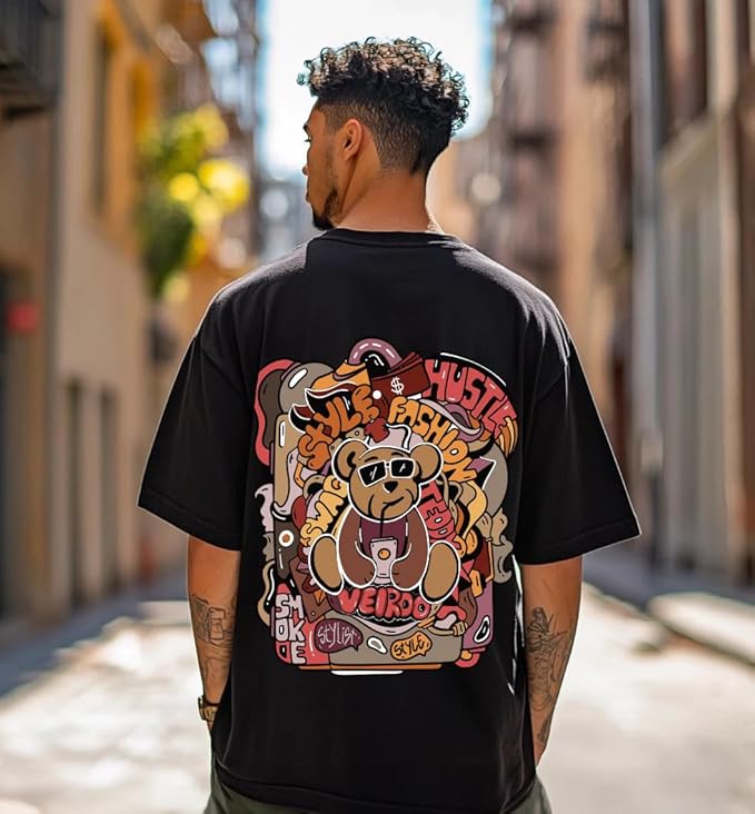 Men's Cotton Oversized Fit® Oversized Baggy Fit Drop Shoulder Cool and Stylish Latest Graphic Printed Design Half Sleeve T-Shirt (Available Sizes: S to XL) - Image 6