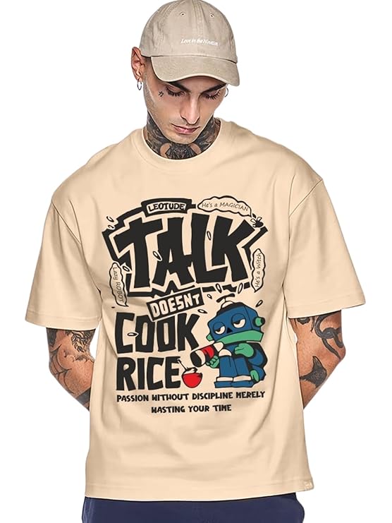 Zoom fashion brand Premium Quality Half Sleeve Oversized T-shirt for Men, Round Neck Cotton blend Drop Shoulder Printed T-Shirt (Black Color) - Image 8