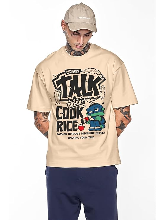 Zoom fashion brand Premium Quality Half Sleeve Oversized T-shirt for Men, Round Neck Cotton blend Drop Shoulder Printed T-Shirt (Black Color) - Image 7