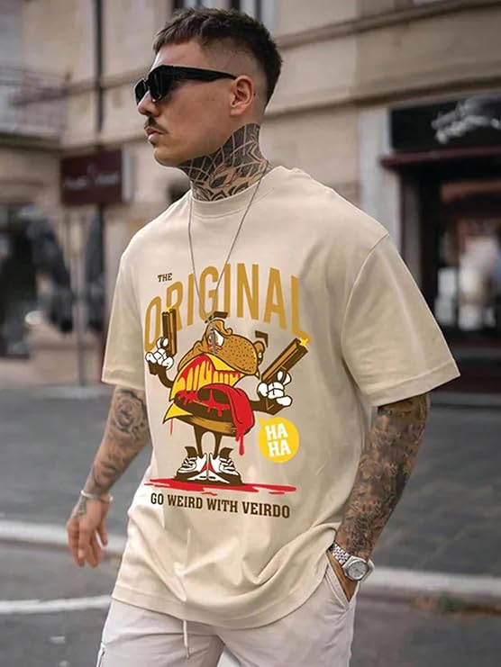Men's Cotton Oversized Fit® Oversized Baggy Fit Drop Shoulder Cool and Stylish Latest Graphic Printed Design Half Sleeve T-Shirt (Available Sizes: S to XL) - Image 3