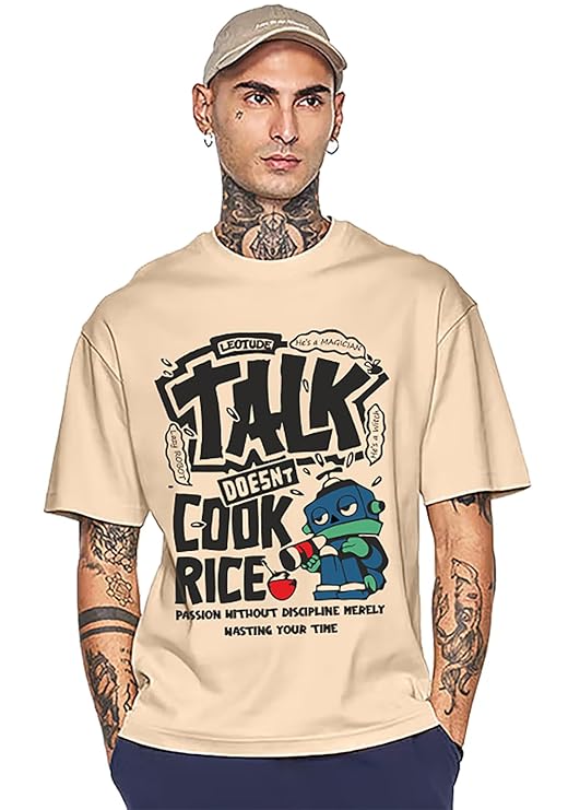 Zoom fashion brand Premium Quality Half Sleeve Oversized T-shirt for Men, Round Neck Cotton blend Drop Shoulder Printed T-Shirt (Black Color) - Image 6